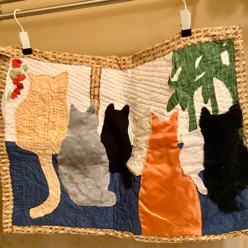 Unique handmade cat, kitties, wall hanging. Hand sewn. Perfect for the cat lover